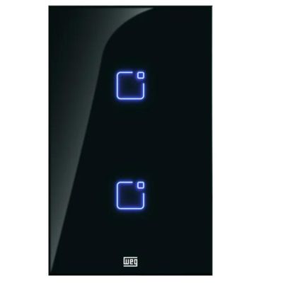 Interruptor Touch Inteligente 2 Botoes WI-FI 10A + RF com Placa 4X2 WEG Home PRET.