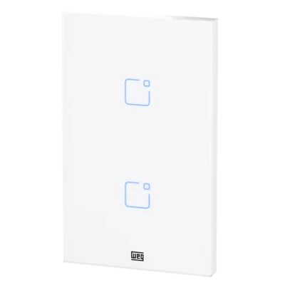 Interruptor Touch Inteligente 2 Botoes WI-FI 10A + RF com Placa 4X2 WEG Home Branco.