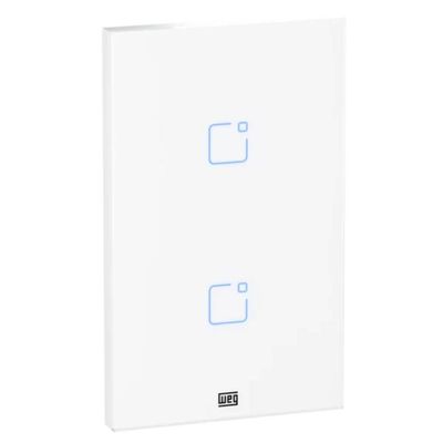 Interruptor Touch Inteligente 2 Botoes WI-FI 10A + RF com Placa 4X2 WEG Home Branco.