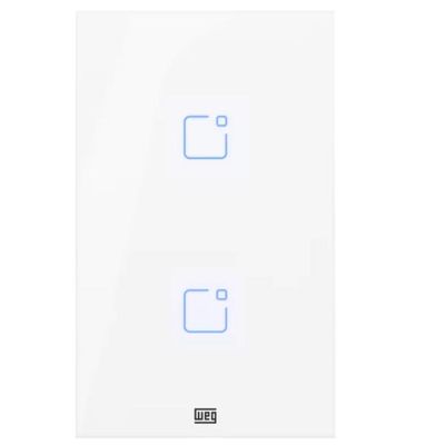 Interruptor Touch Inteligente 2 Botoes WI-FI 10A + RF com Placa 4X2 WEG Home Branco.
