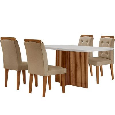 Mesa Olímpia 120cm Mdf Canto Copo Com 4 Cadeiras Carol