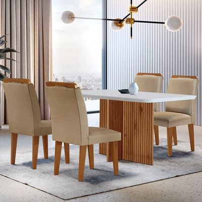 Mesa Olímpia 120cm Mdf Canto Copo Com 4 Cadeiras Athenas