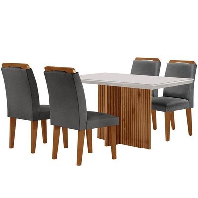 Mesa Olimpia 120cm Mdf Vidro Canto Reto Com 4 Cadeiras