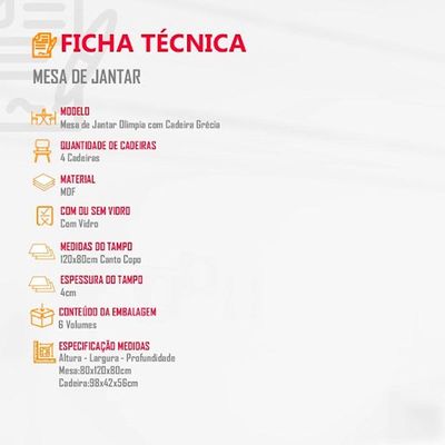 Mesa Olimpia 120 Mdf Vidro Canto Copo 4 Cadeiras Grecia