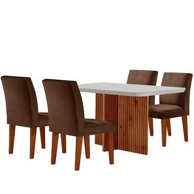 Mesa Olimpia 120 Mdf Vidro Canto Copo Com 4 Cadeiras