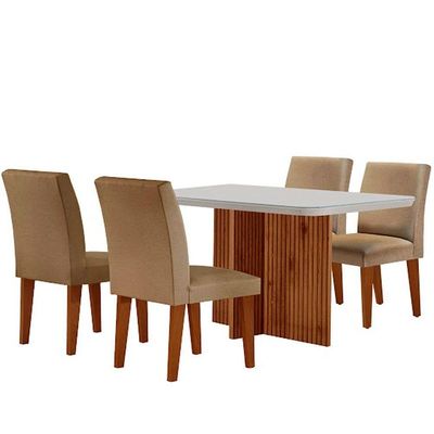Mesa Olimpia 120 Mdf Vidro Canto Copo 4 Cadeiras Grecia