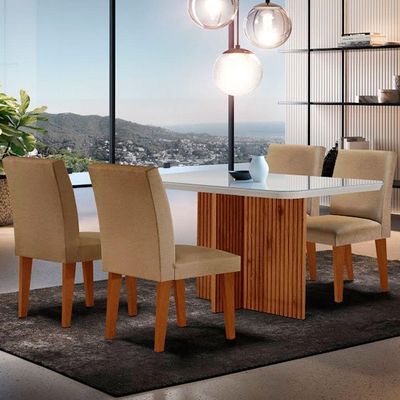 Mesa Olimpia 120 Mdf Vidro Canto Copo 4 Cadeiras Grecia