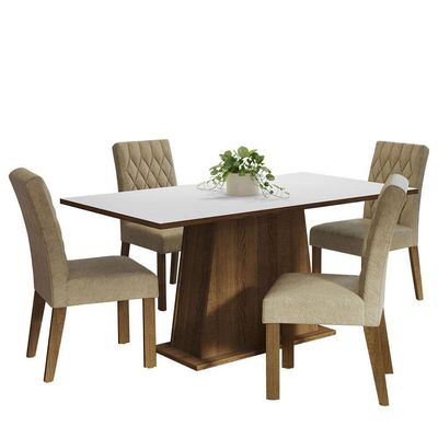 Conjunto Sala De Jantar Mesa Tampo De Madeira 4 Cadeiras
