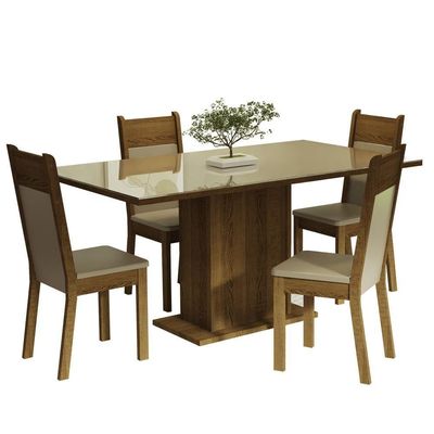 Kit Sala De Jantar Mesa 4 Cadeiras Greta Madesa Crema/Bege