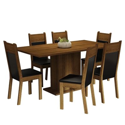 Kit Sala De Jantar Mesa 6 Cadeiras Augusta Madesa Preto