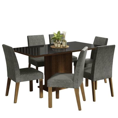 Conjunto Sala De Jantar Mesa Tampo De Vidro 6 Cadeiras