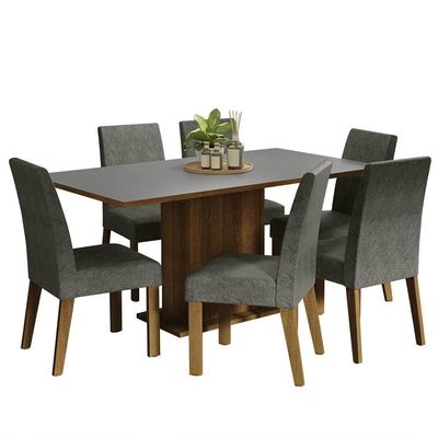 Kit Sala De Jantar Mesa 6 Cadeiras Cinza Renata Madesa Cinza