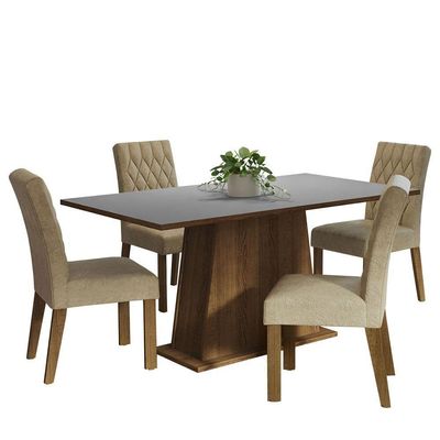 Conjunto Sala De Jantar Mesa Tampo De Madeira 4 Cadeiras