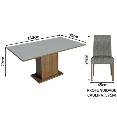 Kit Sala De Jantar Mesa 4 Cadeiras Cinza Madesa Cinza