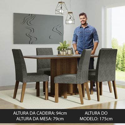 Kit Sala De Jantar Mesa 6 Cadeiras Cinza Renata Madesa Cinza