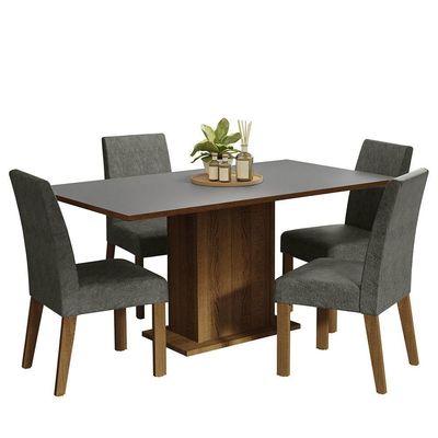 Kit Sala De Jantar Mesa 4 Cadeiras Cinza Madesa Cinza