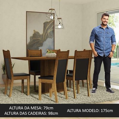 Kit Sala De Jantar Mesa 6 Cadeiras Augusta Madesa Preto
