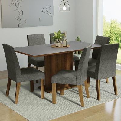 Kit Sala De Jantar Mesa 6 Cadeiras Cinza Renata Madesa Cinza