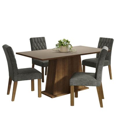 Conjunto Sala De Jantar Mesa Tampo De Madeira 4 Cadeiras