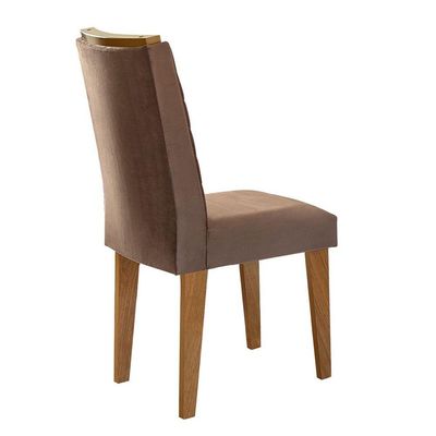 Mesa Tampo Mdf E Vidro 6 Cadeiras Marrom, Off White E Imbuia