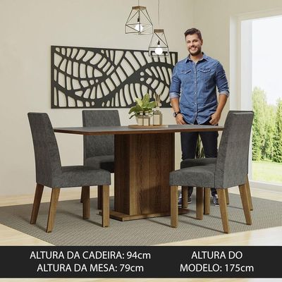 Kit Sala De Jantar Mesa 4 Cadeiras Cinza Madesa Cinza