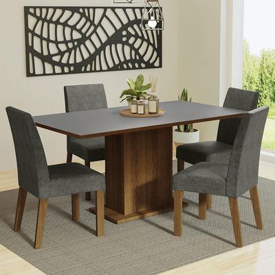 Kit Sala De Jantar Mesa 4 Cadeiras Cinza Madesa Cinza