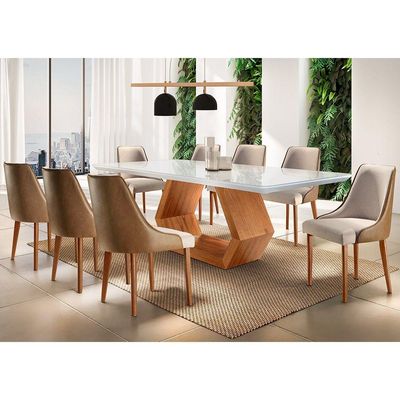 Sala De Jantar 8 Cadeiras Off White/imb./tuirm Caramelo
