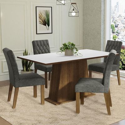 Conjunto Sala De Jantar Mesa Tampo De Madeira 4 Cadeiras