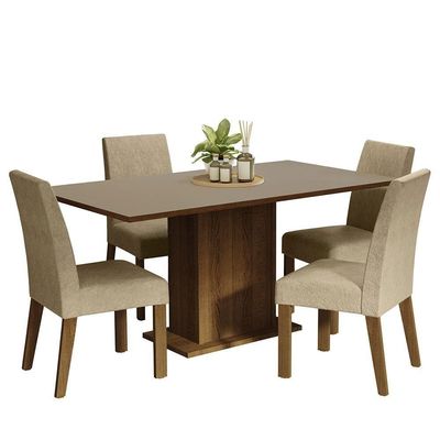 Kit Sala De Jantar Mesa 4 Cadeiras Madesa Crema/Imperial