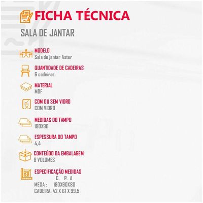 Mesa Tampo Mdf E Vidro Com 6 Cadeiras Creme/Off White/Imbuia
