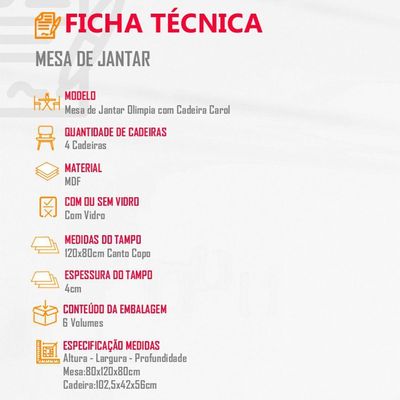 Mesa Olímpia 120cm Mdf Vidro Canto Copo Com 4 Cadeiras