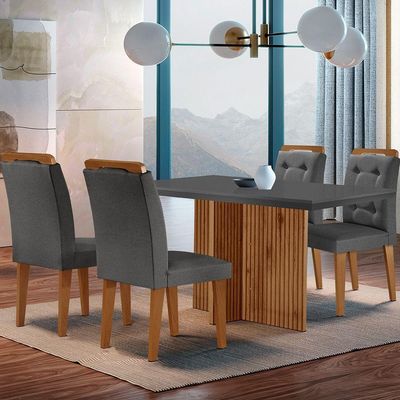 Mesa Olímpia 120cm Mdf Canto Reto Com 4 Cadeiras Carol