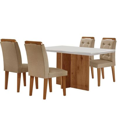 Mesa Olímpia 120cm Mdf Canto Reto Com 4 Cadeiras Carol