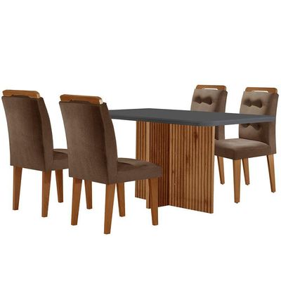 Mesa Olímpia 120cm Mdf Canto Copo Com 4 Cadeiras Carol