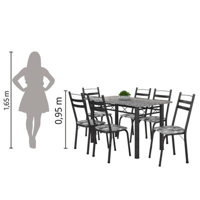 Conj De Mesa Itália Com 6 Cadeiras 1,40m Granito/Dark