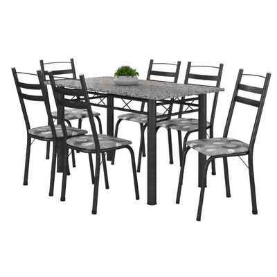 Conj De Mesa Itália Com 6 Cadeiras 1,40m Granito/Dark