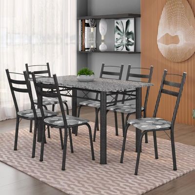 Conj De Mesa Itália Com 6 Cadeiras 1,40m Granito/Dark