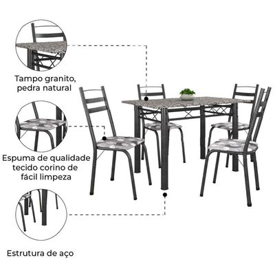 Conj De Mesa Itália Com 4 Cadeiras 1,20m Dark/Granito