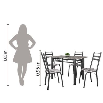 Conj De Mesa Itália Com 4 Cadeiras 1,20m Dark/Granito