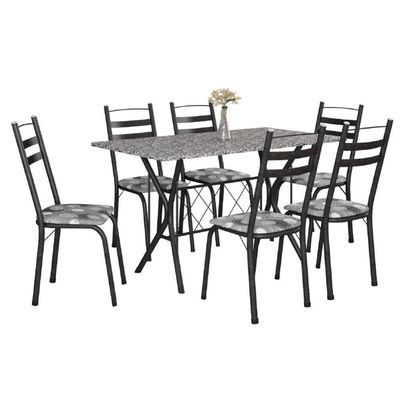 Conj De Mesa Com 6 Cadeiras 1,40m Granito/Dark Dark