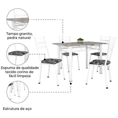 Conj De Mesa Com 4 Cadeiras 1,20m Branco/Granito Branco