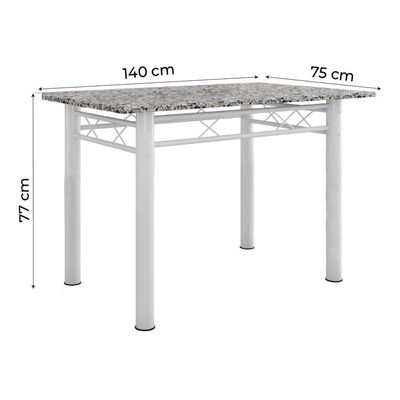Conj De Mesa Com 6 Cadeiras 1,40m Granito/Branco Branco