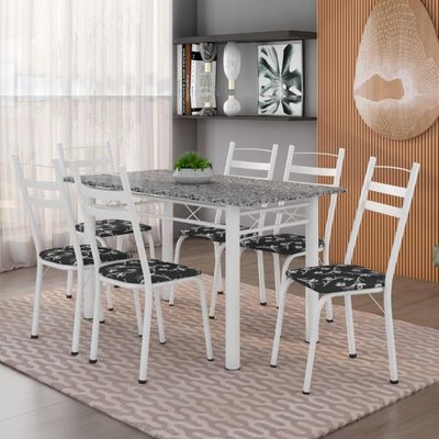 Conj De Mesa Com 6 Cadeiras 1,40m Granito/Branco Branco
