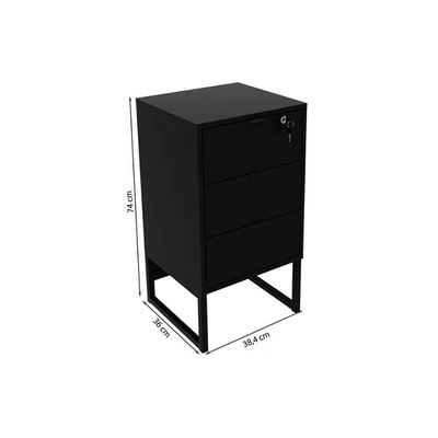 Multiuso Escritório ME4158 3 Gavetas e 1 c/ Chave Amêndoa/Preto - Tecno Mobili