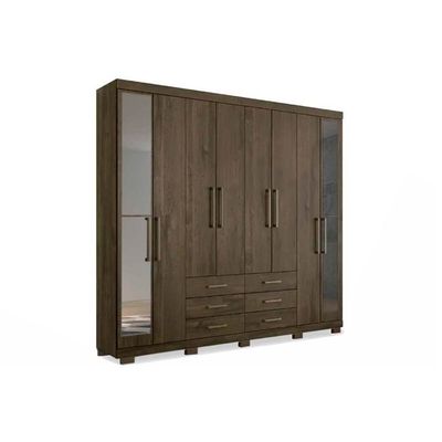 Guarda Roupa 8 Portas e 6 Gavetas c/ Espelho e Pés Master 8.6 Jatoba/Grafitte - Santos Andirá