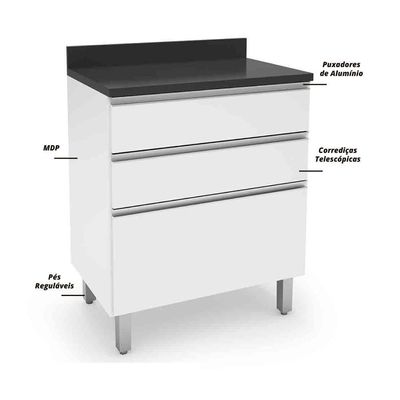 Balcão De Cozinha E Lavanderia 0,70m Top Class Branco Branco