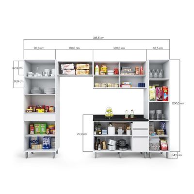 Armário De Cozinha Completa Top Class 5 Peças Com 10 Portas Branco Branco