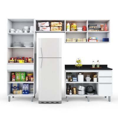 Armário Cozinha Completa Top Class 4 Peças Com Balcão Branco Branco