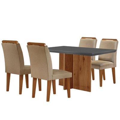 Sala De Jantar Mesa Olímpia 120cm Mdf Canto Reto 4 Cadeiras