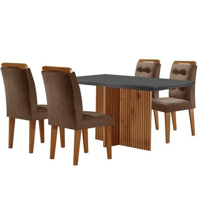 Mesa Olímpia 120cm Mdf Canto Reto Com 4 Cadeiras Carol